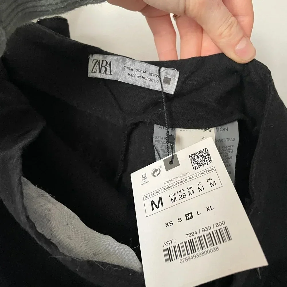 Zara Knotted Linen Blend Pareo Pants Black NWT Size Medium